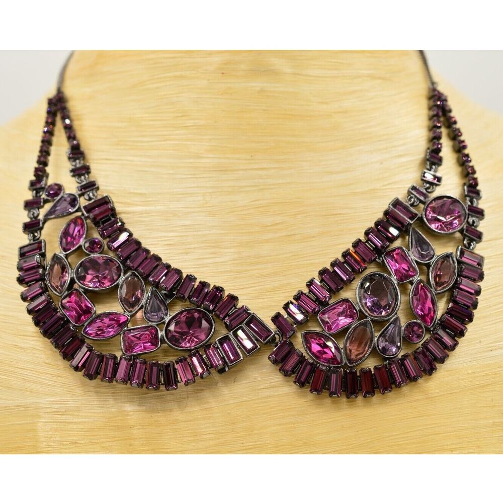 Carolee Lux Crystal Collar Necklace Baguette Rhinestone Royal Purple Signed Bin2